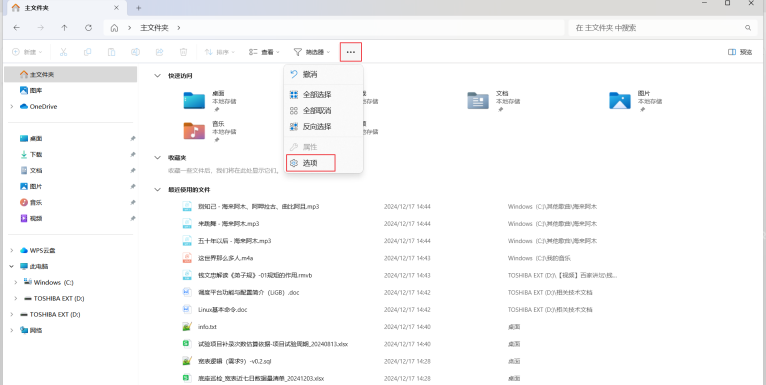 Win11 文件资源管理器三个点菜单中的选项入口
