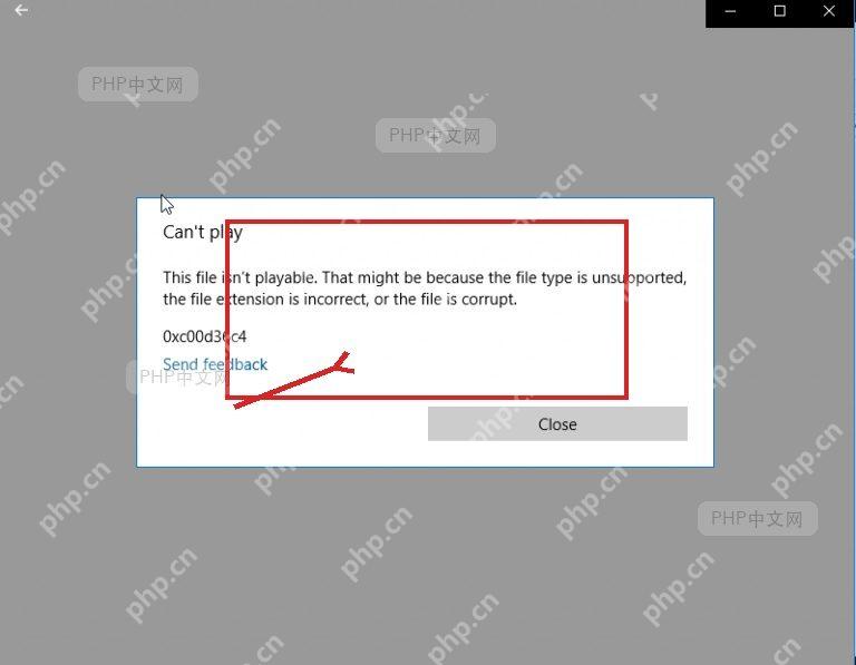 PowerPoint 幻灯片中视频无法播放的错误提示,用于确认媒体或编解码器问题
