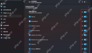Windows 11 其他系统托盘图标列表中多个程序开关为开启状态