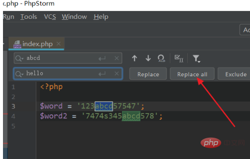 What is the phpstorm replacement shortcut key?