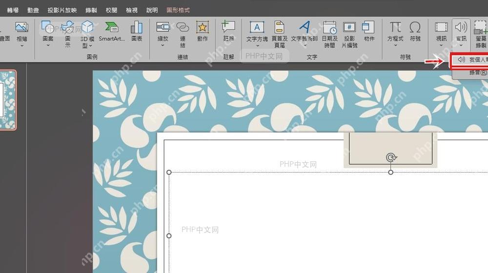PowerPoint 音频下拉菜单中选择本机音频来源,用于导入循环播放的音乐文件