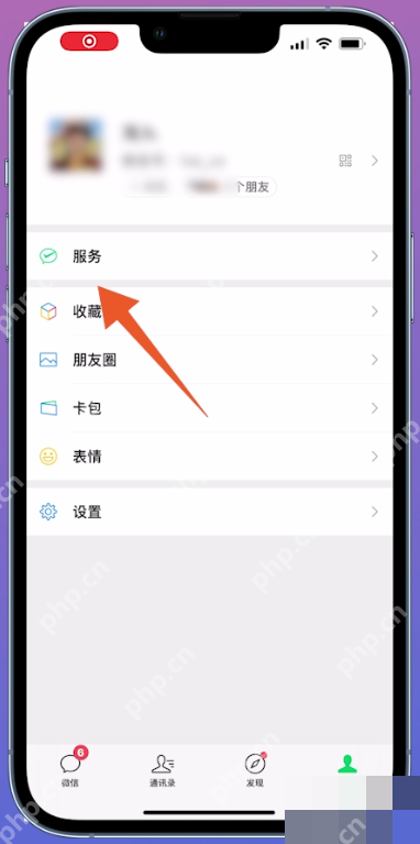 微信手机界面:进入微信服务页面