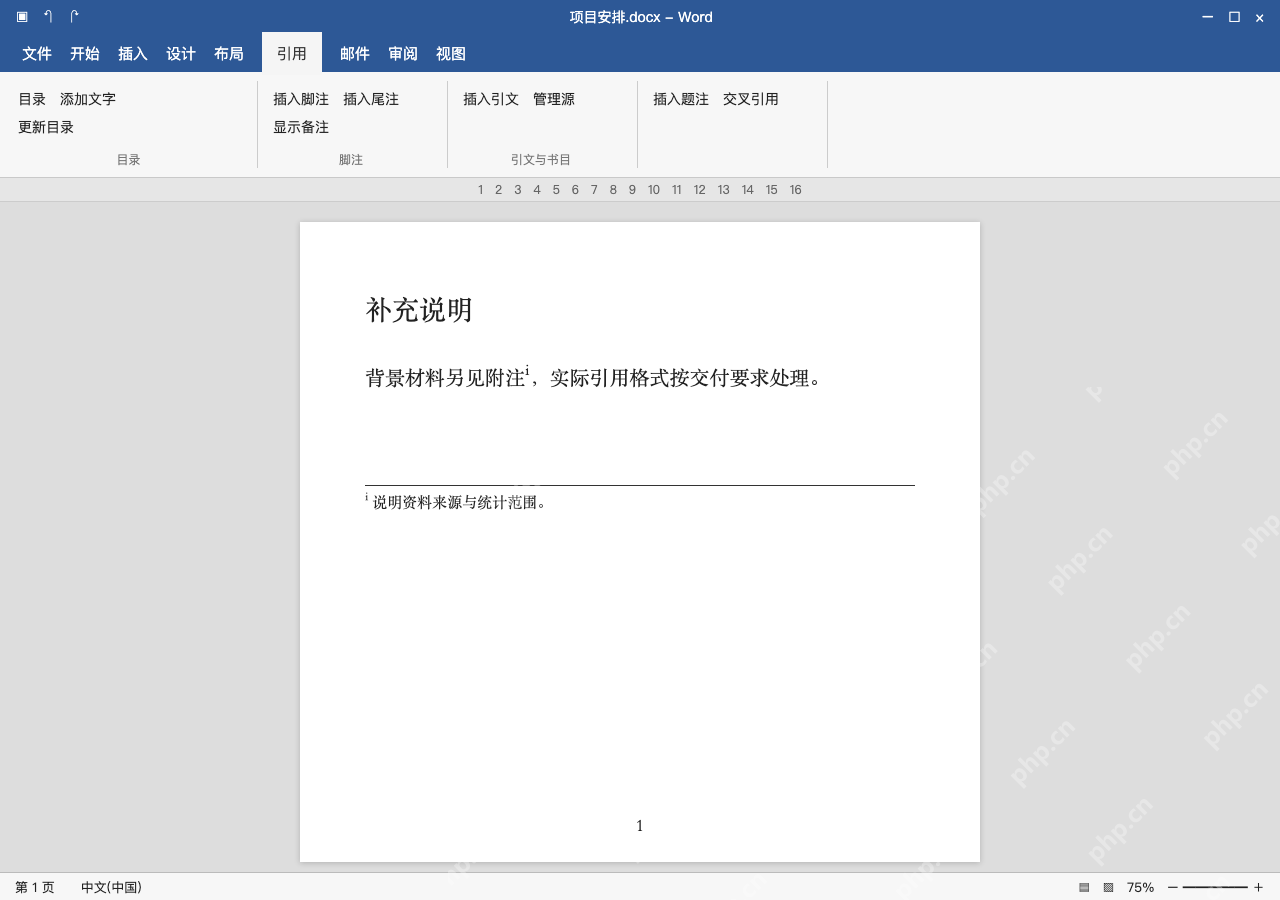 模拟 Microsoft Word 简体中文桌面版完整界面:需要集中说明时插入尾注