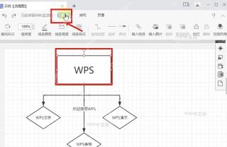 WPS 流程图顶部编辑按钮和已选中图形被标出,用于进入锁定命令