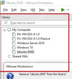 VMware Workstation 主窗口左侧 Library 虚拟机库面板和顶部 View 菜单区域