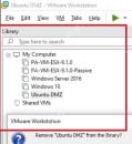 VMware Workstation 主窗口左侧 Library 虚拟机库面板和顶部 View 菜单区域