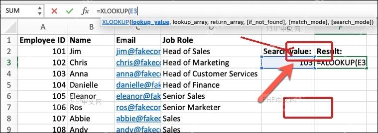 XLOOKUP 公式中选定 lookup_value 查找值单元格
