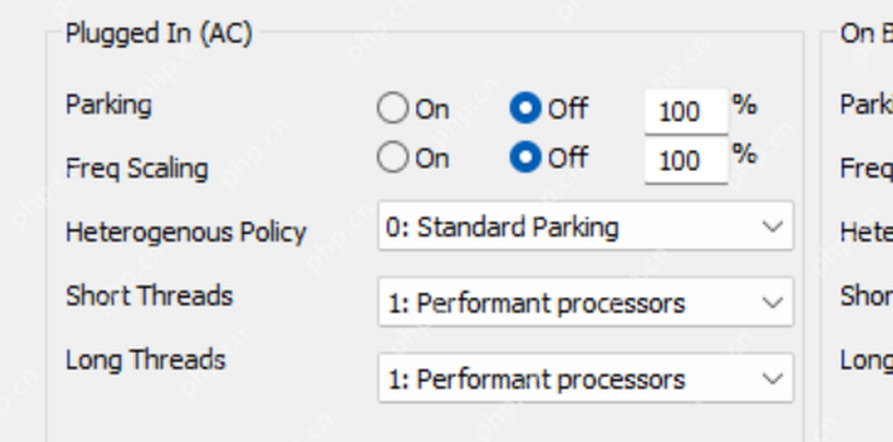 ParkControl Plugged In AC 设置区显示 Parking Off、Freq Scaling Off 和百分比输入框