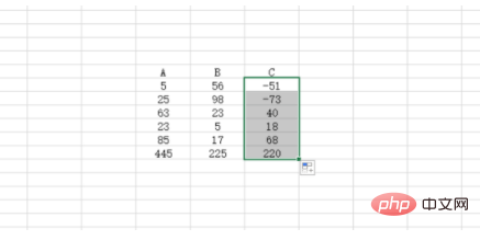 What function does excel use to find the difference?