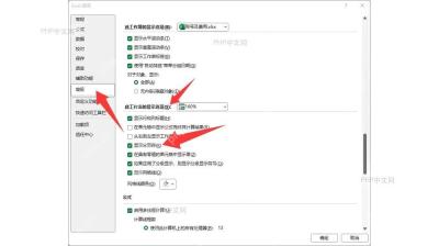 Excel 选项窗口左侧选择高级,用于进入工作表显示设置