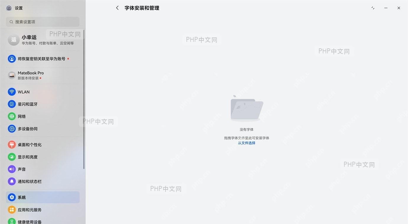 找到并点击‘字体安装和管理’入口
