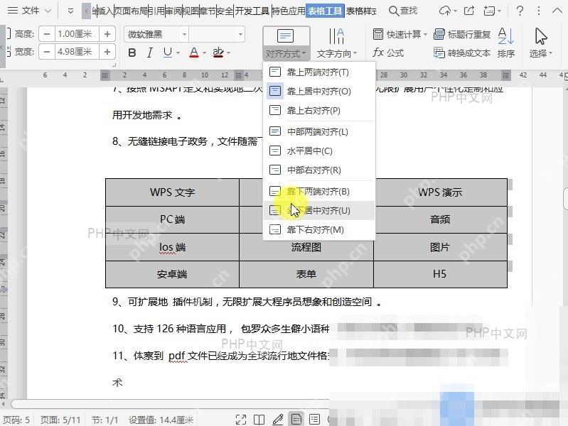 Word如何调整文档中表格内容的对齐方式? - php中文网