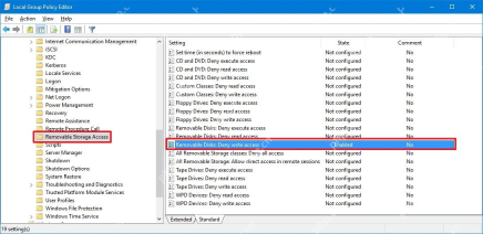 本地组策略编辑器定位 Removable Disks Deny write access
