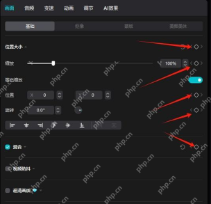 右侧位置大小参数旁有关键帧菱形按钮