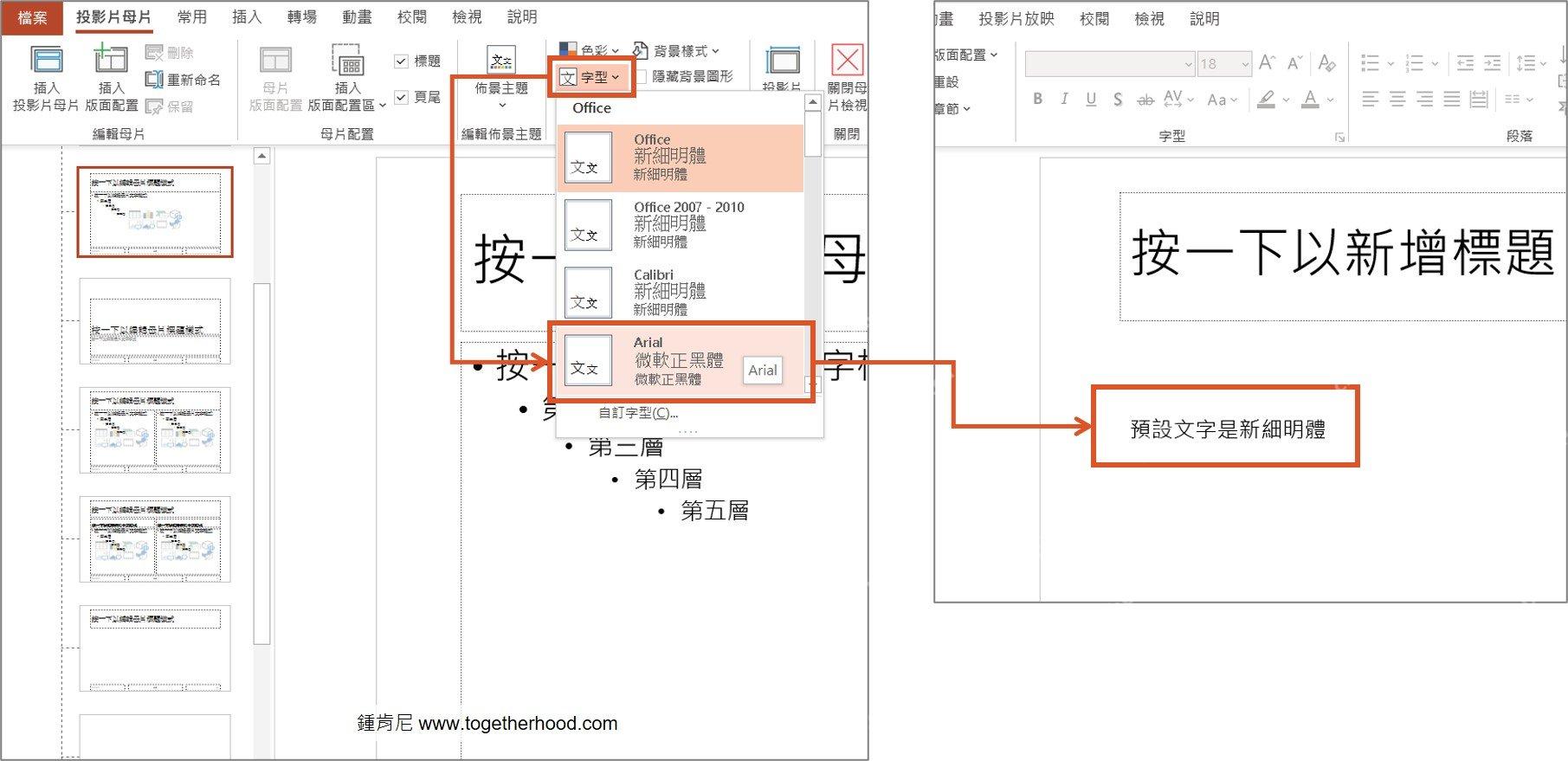 PowerPoint在幻灯片母版中统一字体