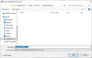 VMware Workstation Export Virtual Machine to OVF 保存窗口填写 OVA 文件名