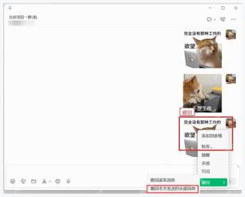 微信电脑端消息右键菜单中的撤回子菜单参考界面