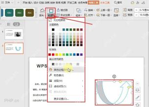 WPS 演示绘图工具中打开形状轮廓菜单并设置边框颜色