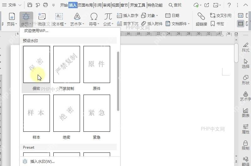 如何将水印应用于文档全部页面?中间操作