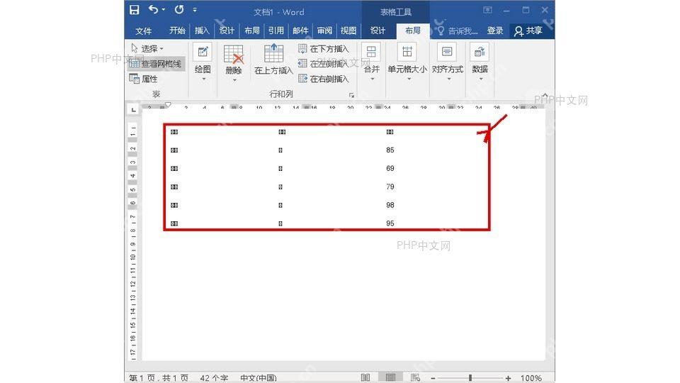 Word 表格转换为文字后的结果,红框标出已去掉表格线的文本区域