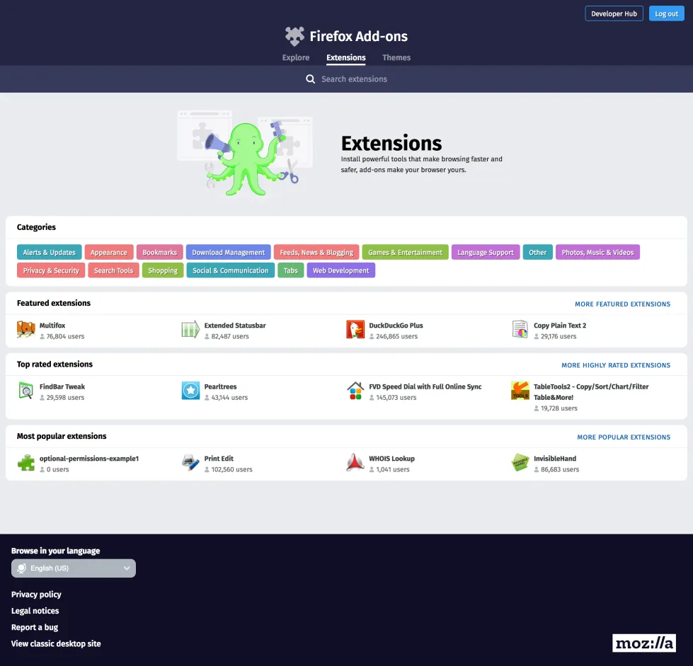 步骤1：在Mozilla Add-ons中搜索真实操作界面