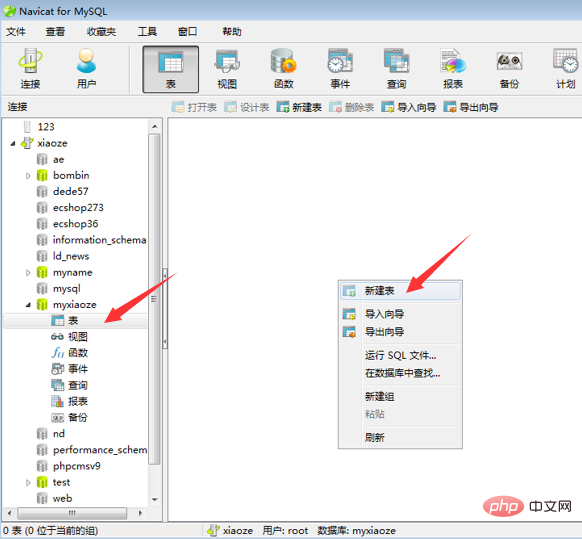 How to create a table using navicat