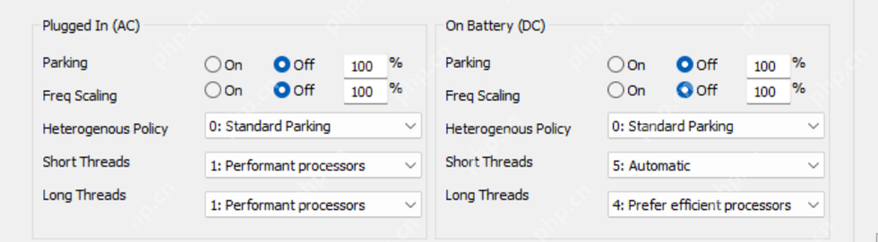 ParkControl 主窗口同时显示 AC 和 DC 的 Parking、Freq Scaling 设置。