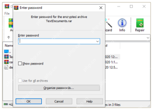 WinRAR Windows 打开加密压缩包时弹出 Enter password 密码窗口,对应需要正确密码。