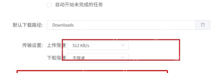 Motrix Windows 设置页红框标出下载限速用于区分上传下载两个输入项