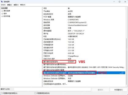 Win11系统信息页面显示虚拟化安全和硬件安全相关字段