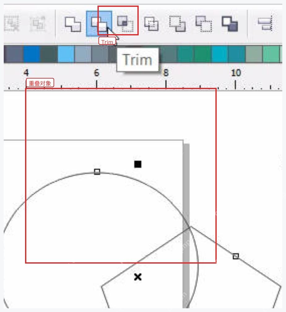 CorelDRAW 属性栏中的 Trim 修剪按钮