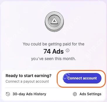 Brave Rewards 页面中的连接账户按钮