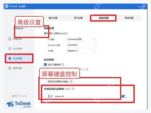 ToDesk Windows 设置页中高级设置和键盘控制区域