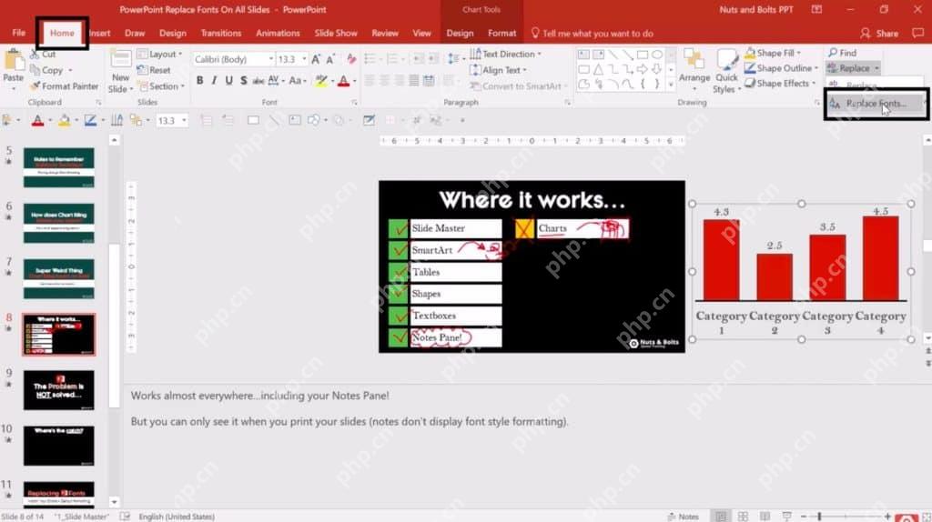 PowerPoint中使用替换字体功能统一检查和替换字体