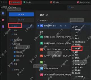 点击 WPS Office 菜单并选择‘最近’选项