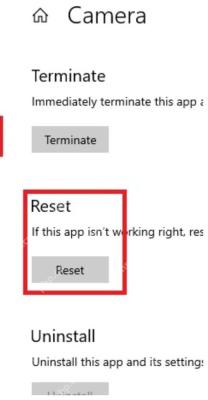 Win10 Camera 应用高级选项显示 App permissions 和 Reset 按钮