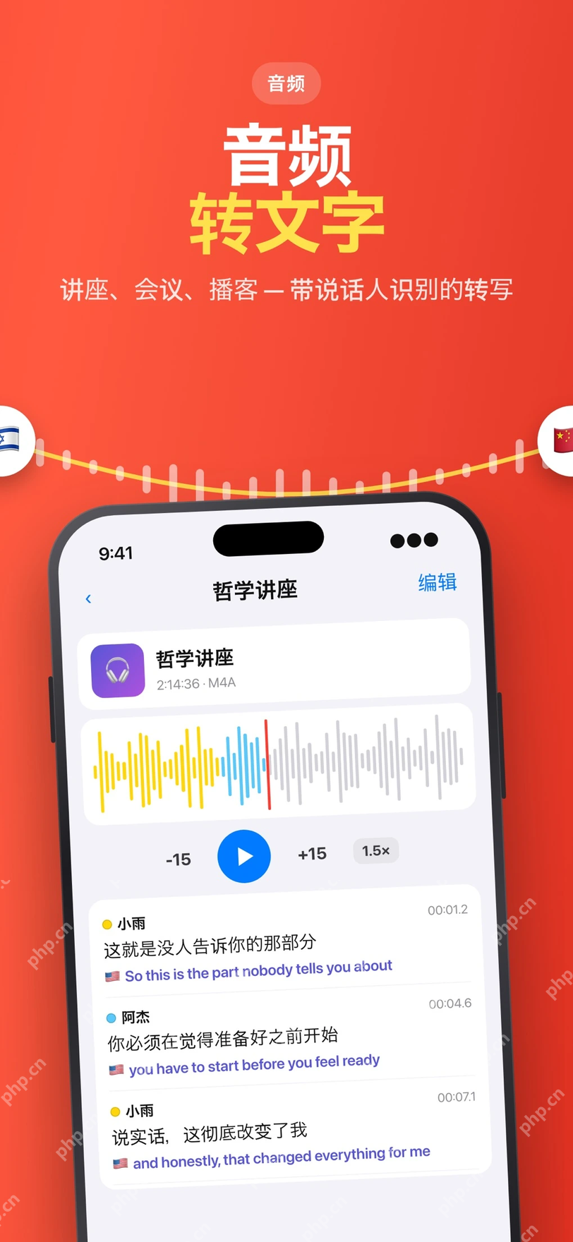 Subtitles AI音频波形与逐句字幕校正页