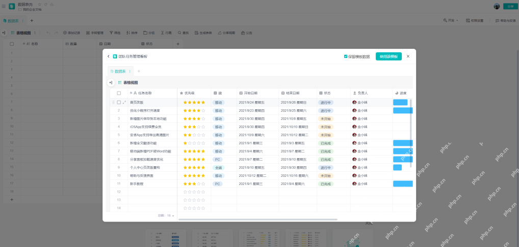 WPS智能表格任务管理看板模板入口