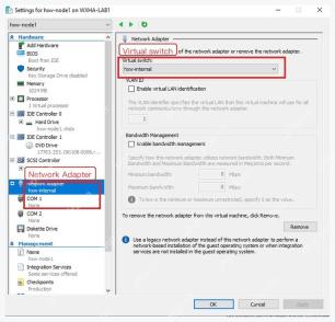 Hyper-V 虚拟机设置中 Network Adapter 连接到内部虚拟交换机