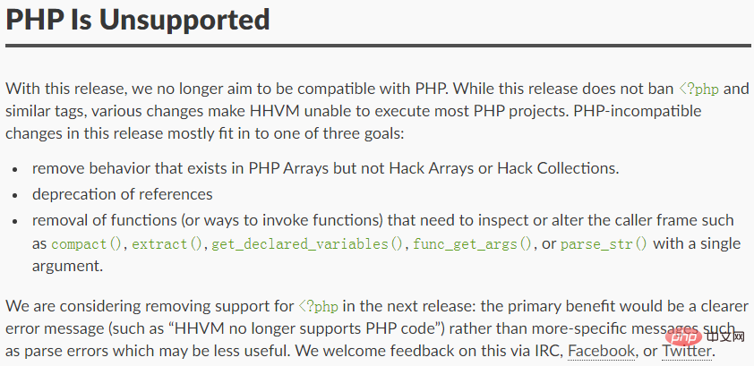 Does Hhvm not support php?