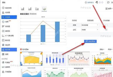 WPS 组合图窗口中给占比折线勾选次坐标轴并点击插入预设图表，用于第四步完成插入