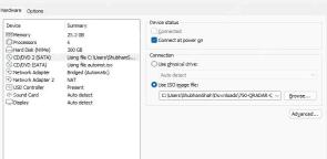 VMware Workstation CD DVD 设备状态勾选启动时连接并使用 ISO image file