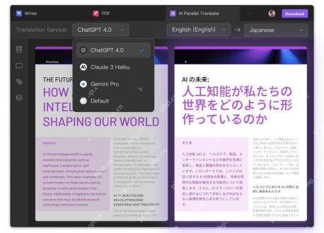 WPS AI 幻灯片翻译中选择 AI 服务并开始生成
