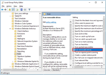 本地组策略启用 Scan removable drives 扫描可移动驱动器