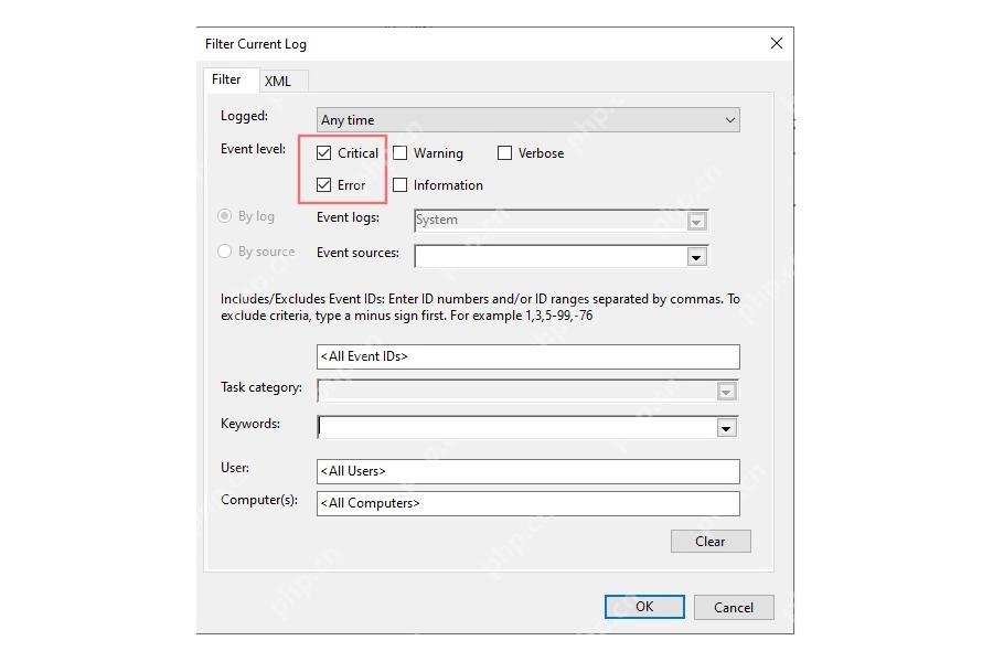 Win10 事件查看器打开 Filter Current Log 筛选当前日志窗口