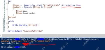 PowerShell ISE 在 try 中使用 ErrorAction Stop 处理文件读取错误