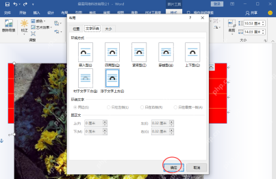 Word布局窗口确认文字环绕设置并准备排版照片