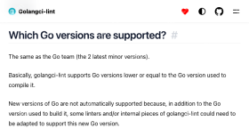 Golangci-lint 官方 FAQ 说明 Go 支持策略、构建工具链版本上限，以及新 Go 版本需要检查器适配的限制