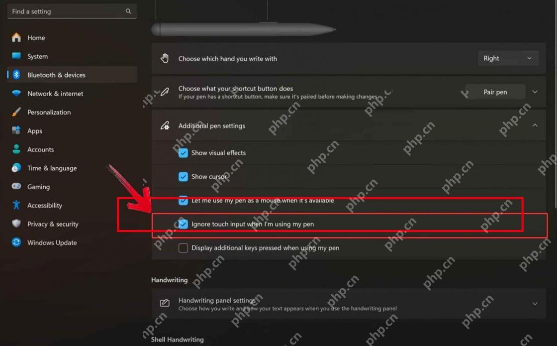 Win11 笔和 Windows Ink 页面确认忽略触摸输入选项