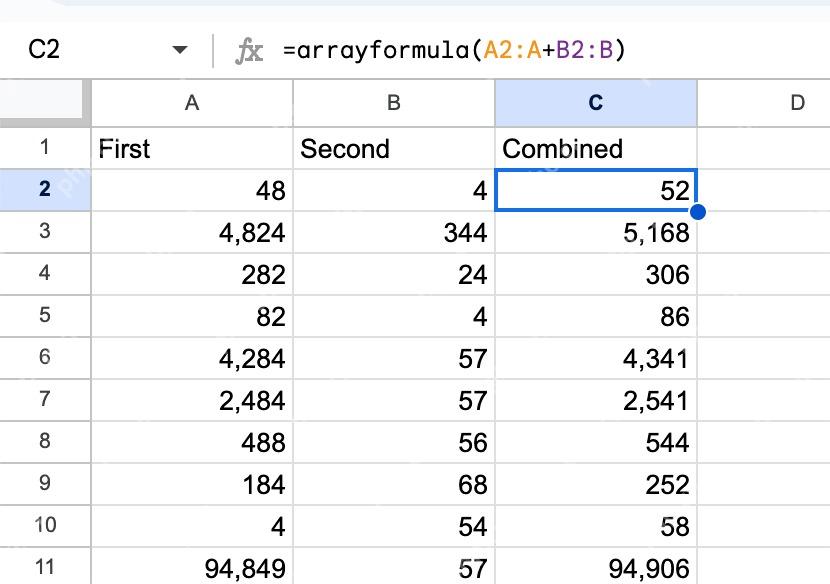 Google表格中ARRAYFORMULA一次计算多行结果
